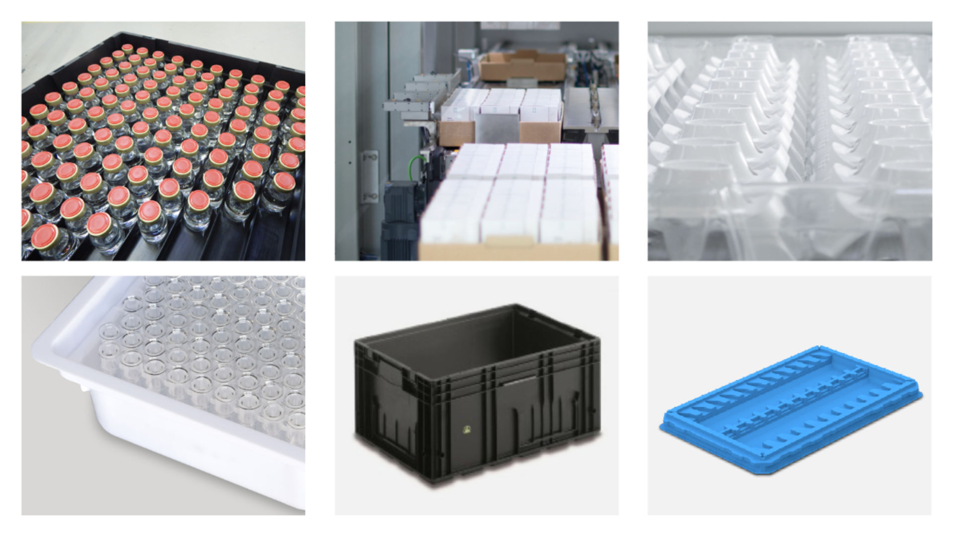 Various containers, containers with vials and test tubes.