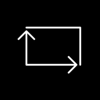 Weißes Piktogramm eines rechteckigen Symbols mit einem Pfeil nach oben links und einem Pfeil nach unten rechts auf schwarzem Hintergrund.